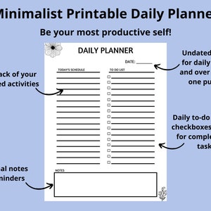 Minimalist Daily Planner Printable - To Do List - Progress Planner - Daily Task Planner - Daily Schedule - A4 -A5 - US Letter - Productivity