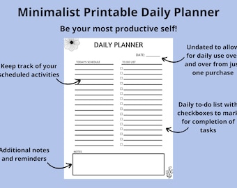 Minimalist Daily Planner Printable - To Do List - Progress Planner - Daily Task Planner - Daily Schedule - A4 -A5 - US Letter - Productivity