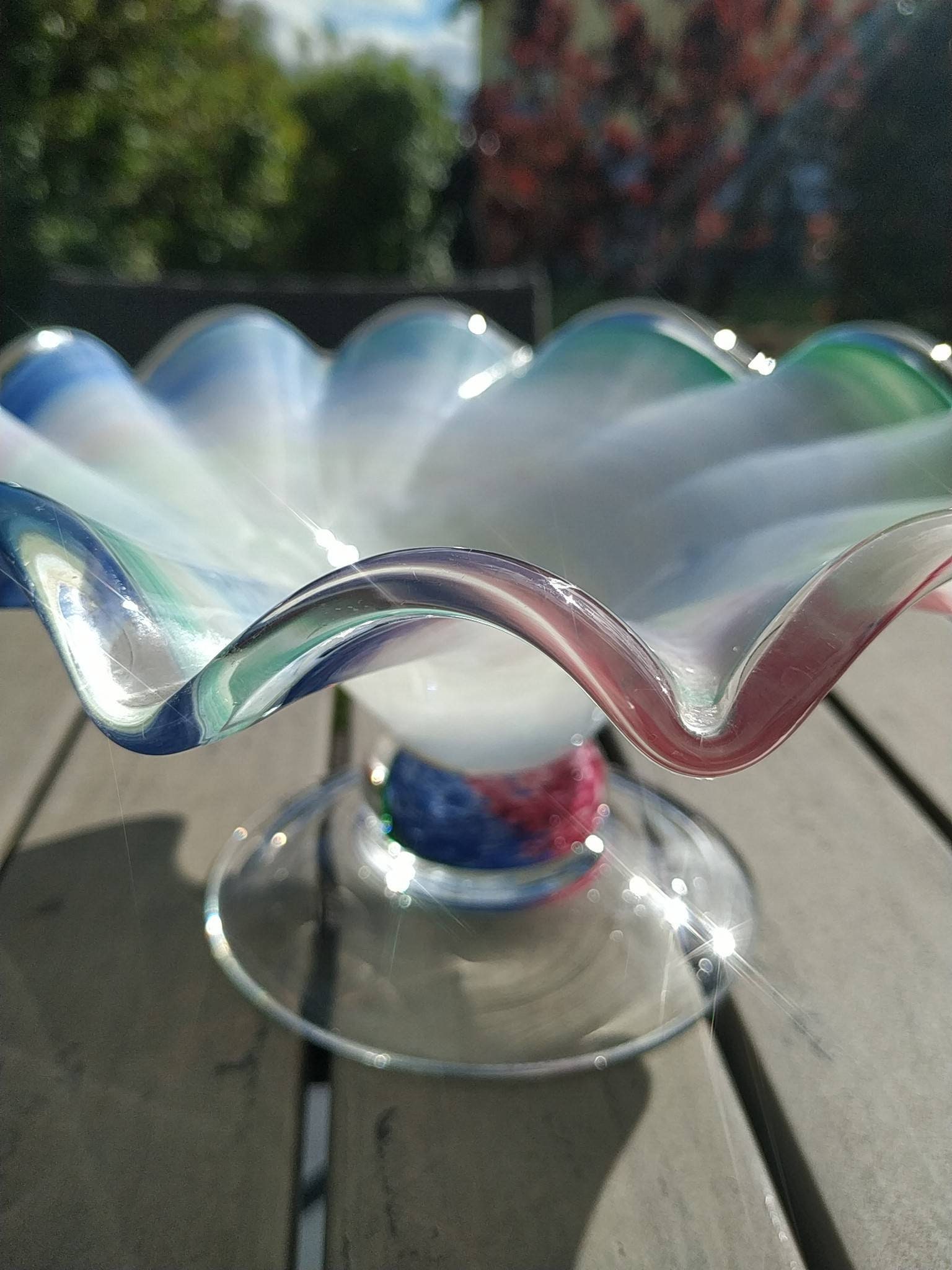 Magnifique Coupe à Pied en Verre. Style Murano. Années 60. Tons Pastels. Comme Neuve