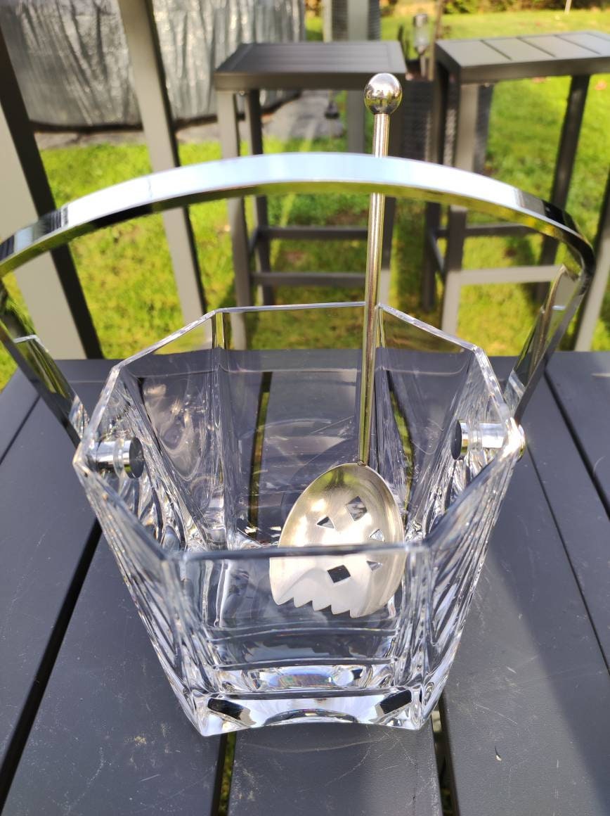 Seau à Glaçons Design Cristal 8 Facettes – Sèvres – Avec Cuillère Métal Argenté