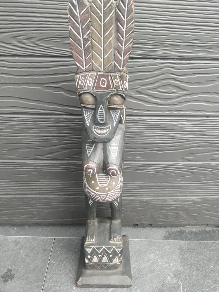 Art Artisanal Africain. Années 50. Statue Décorative Femme Maternité. Haut. 51 cm. Sculptée et Peint