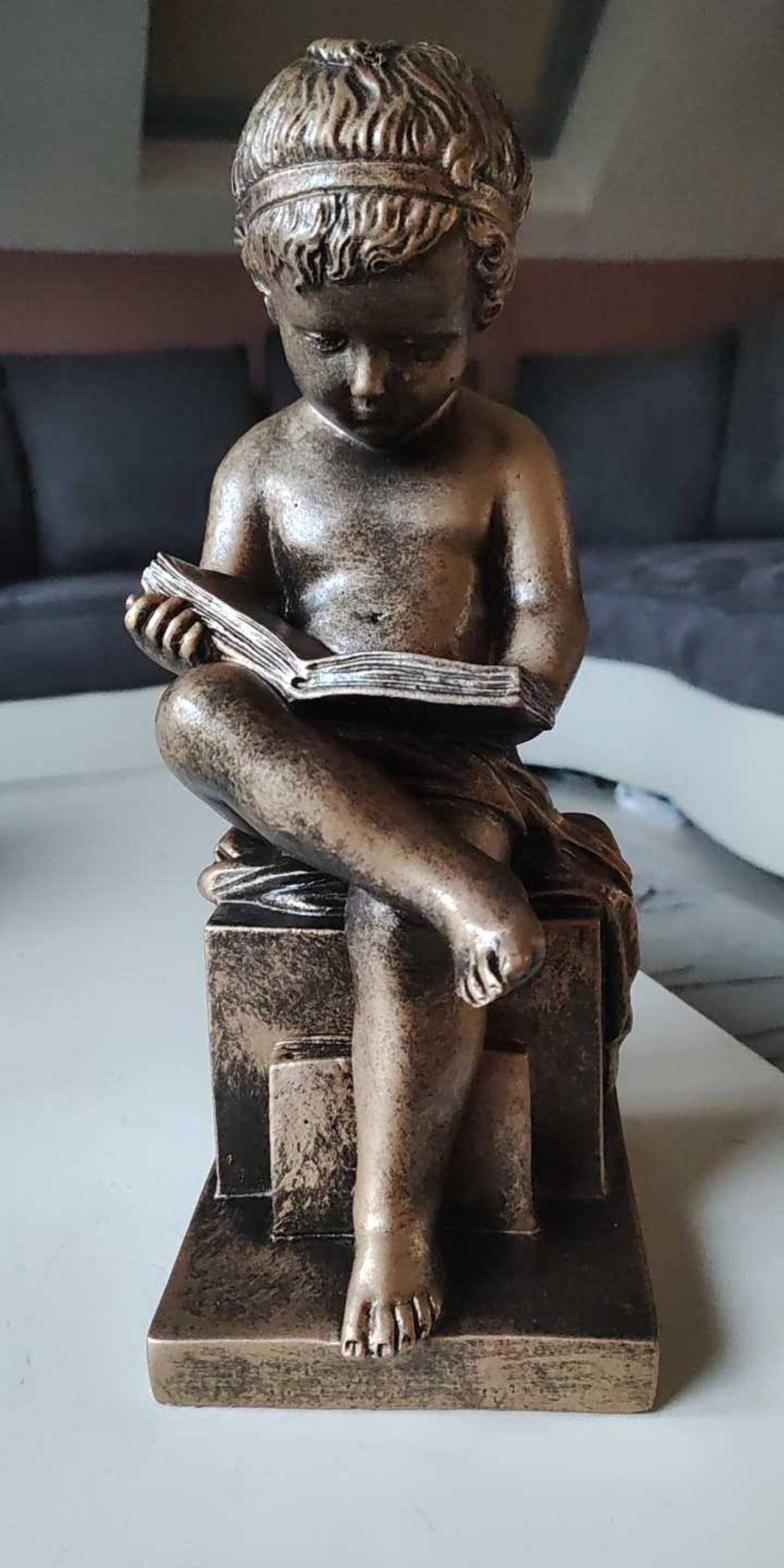 Reproduction Putti Reproduction/sculpture Young Child/angel/putti Reading His Notebook ...