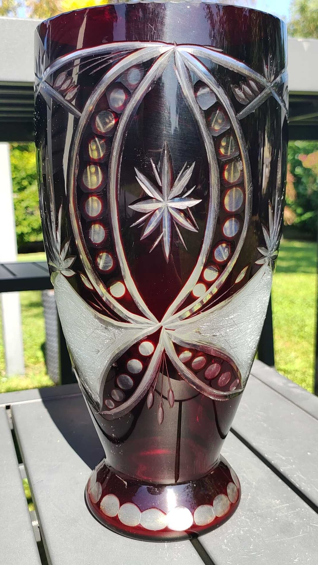 ヴィンテージ 60/70年代 チェコ ボヘミアン クリスタル花瓶 - クリア