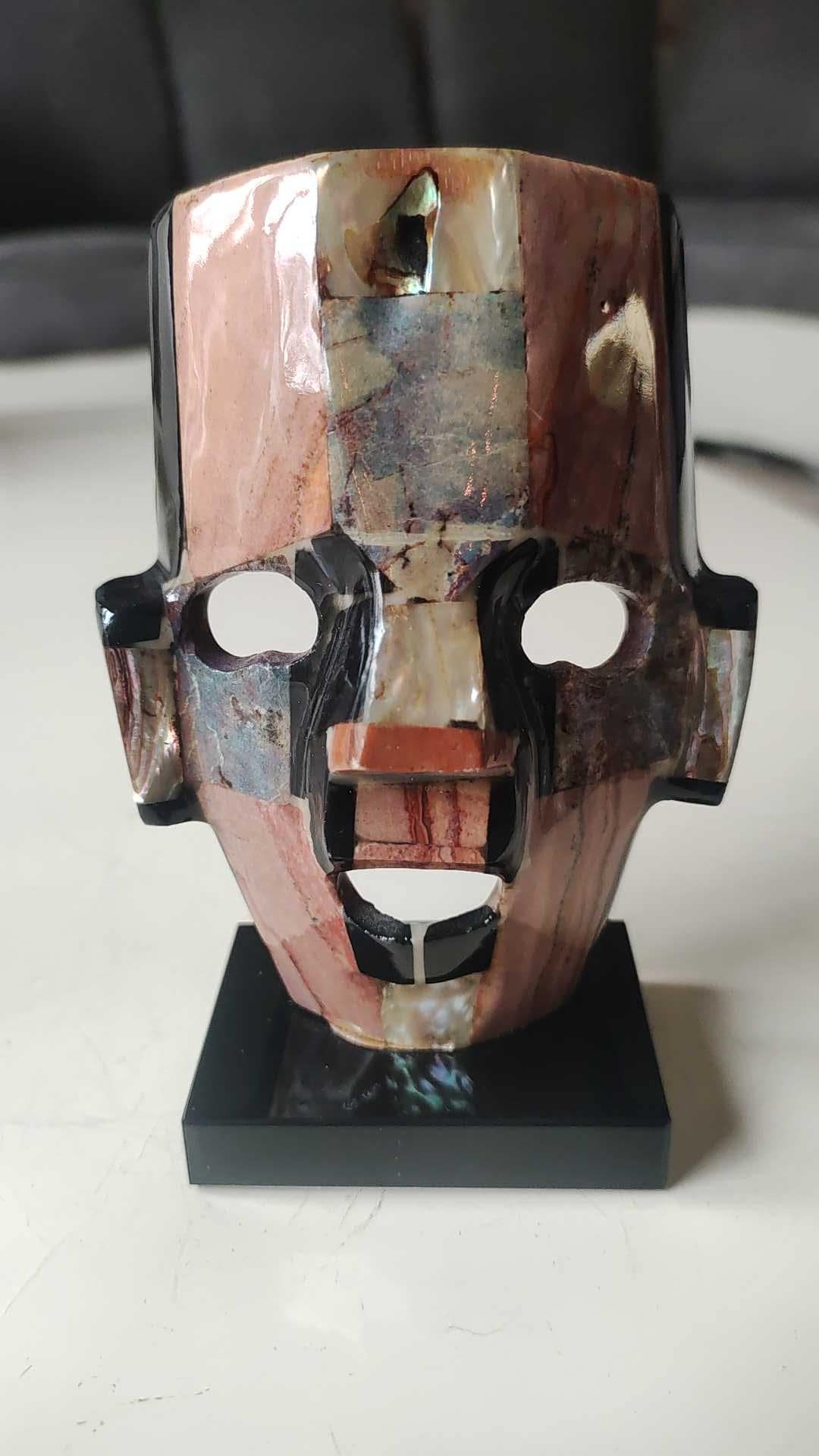 Masque Décoratif Aztèque Teotihuacan - Masque Funéraire Mosaïque, Rose, Onyx