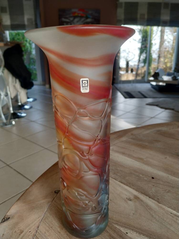 Vase Mdina en Verre Vintage Des Années 70 Conçu Par Michael Harris. Fabriqué à Malte. de Forme Cylin