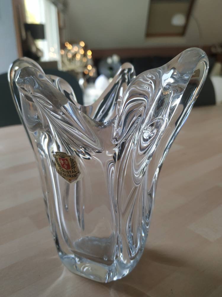 Vase en Cristal Aux Formes Arrondies. Marque/ Cristal Ile de France. Dans Le Style Daum. Hauteur. 17