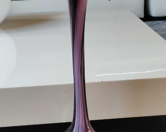 Elegant Large Vase in floral shape, in blown Murano art glass/speckled Italy/Swirls of smoke in lilac/plum tones - Height 43 cm