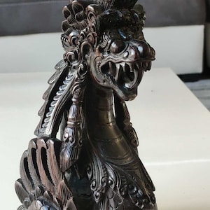 Handcrafted sculpture of the Winged Dragon from Barong, Bali/Indonesia, in ebony wood - Hindu religious symbol. Dim. 25 x 13 cm