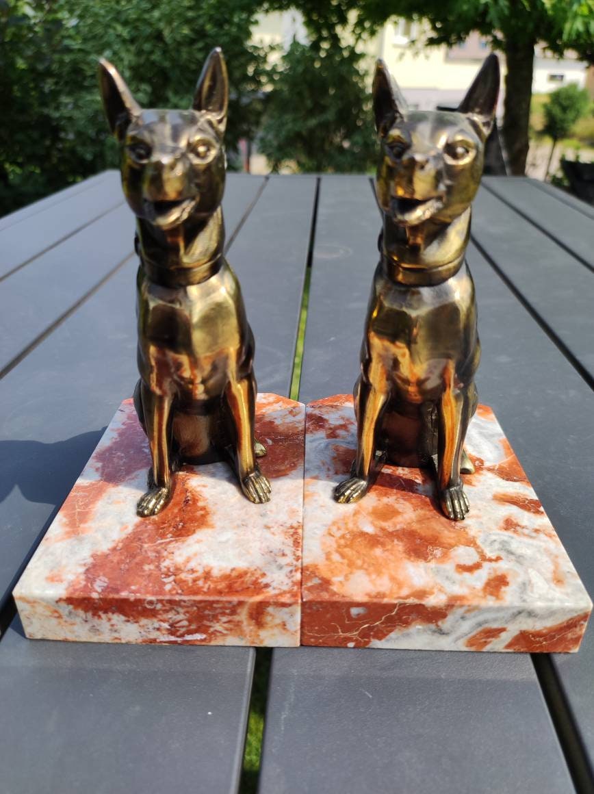 PAIRE De SERRE LIVRES Signés FRANJOU CHIENS Ou LOUPS Régule Doré
