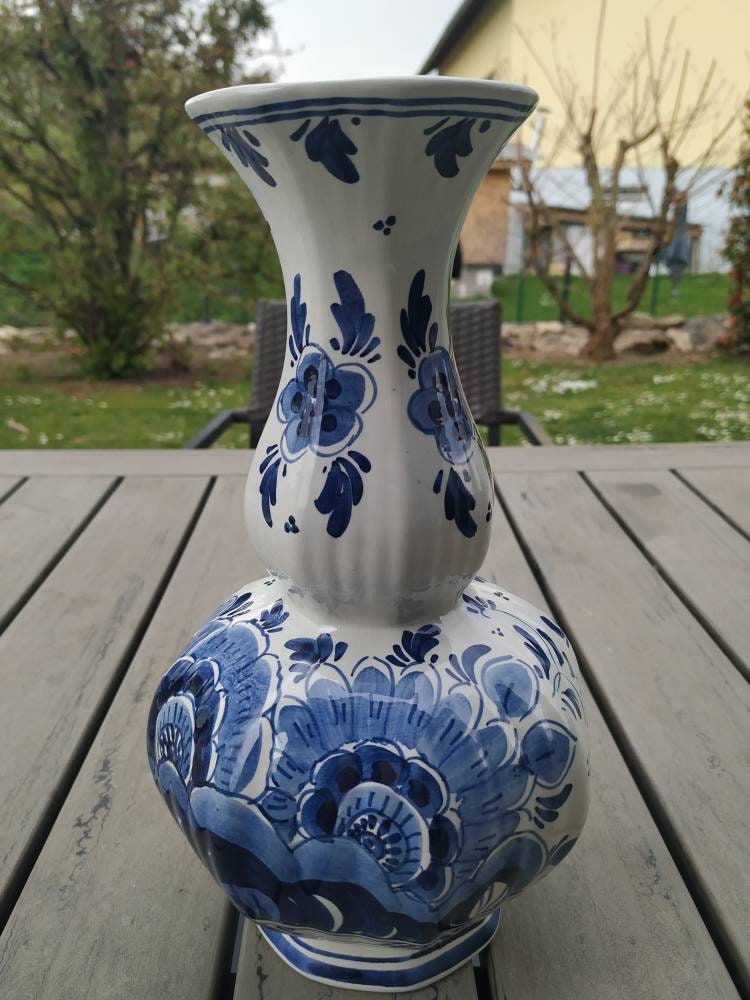 Vintage. Vase Ancien de Marque Delft en Céramique. Estampillé. Fait Main. Bon État