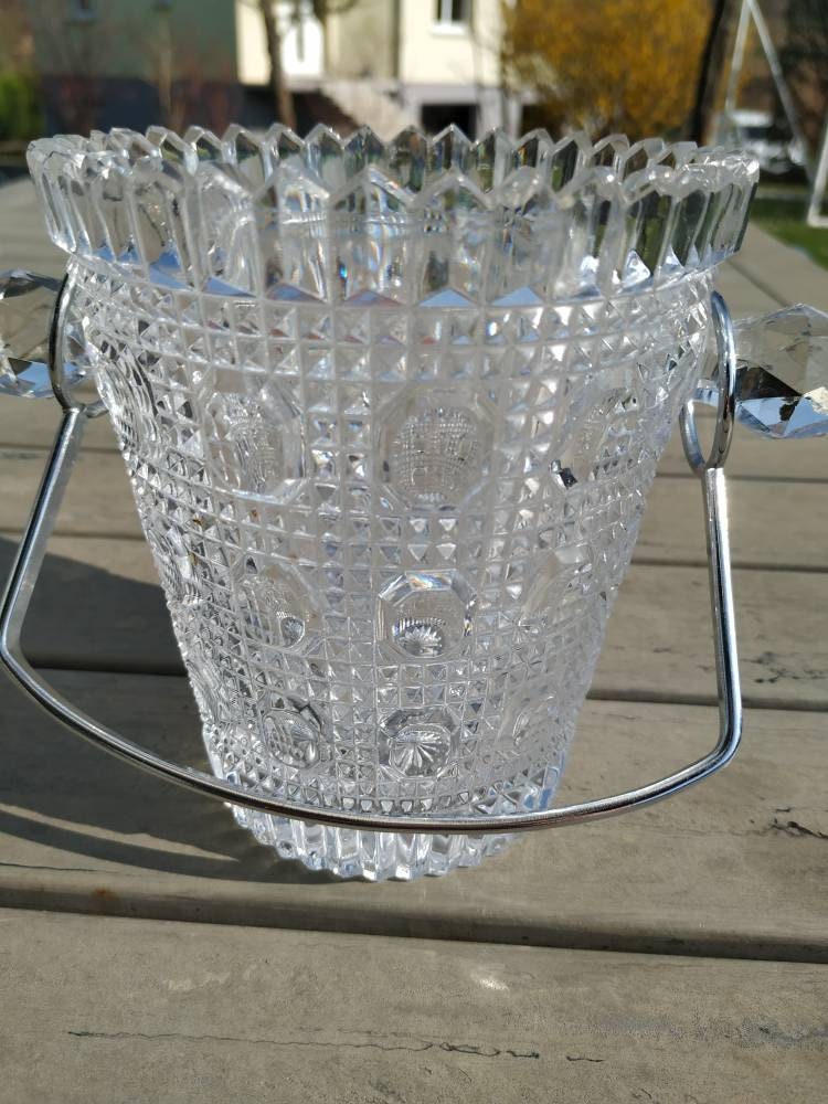 Art Déco. Seau à Glaçons en Cristal. Poignées Diamant. Comme Neuf
