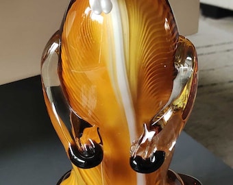 Large Beaver Sculpture/Figurine Paperweight in Amber Blown Art Glass from Murano/Italy. Unique handcrafted piece. High 24.5 cm