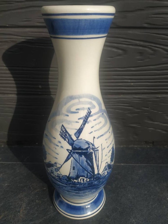 Vase vintage en porcelaine de marque DELFT. Motifs moulins & Etsy France