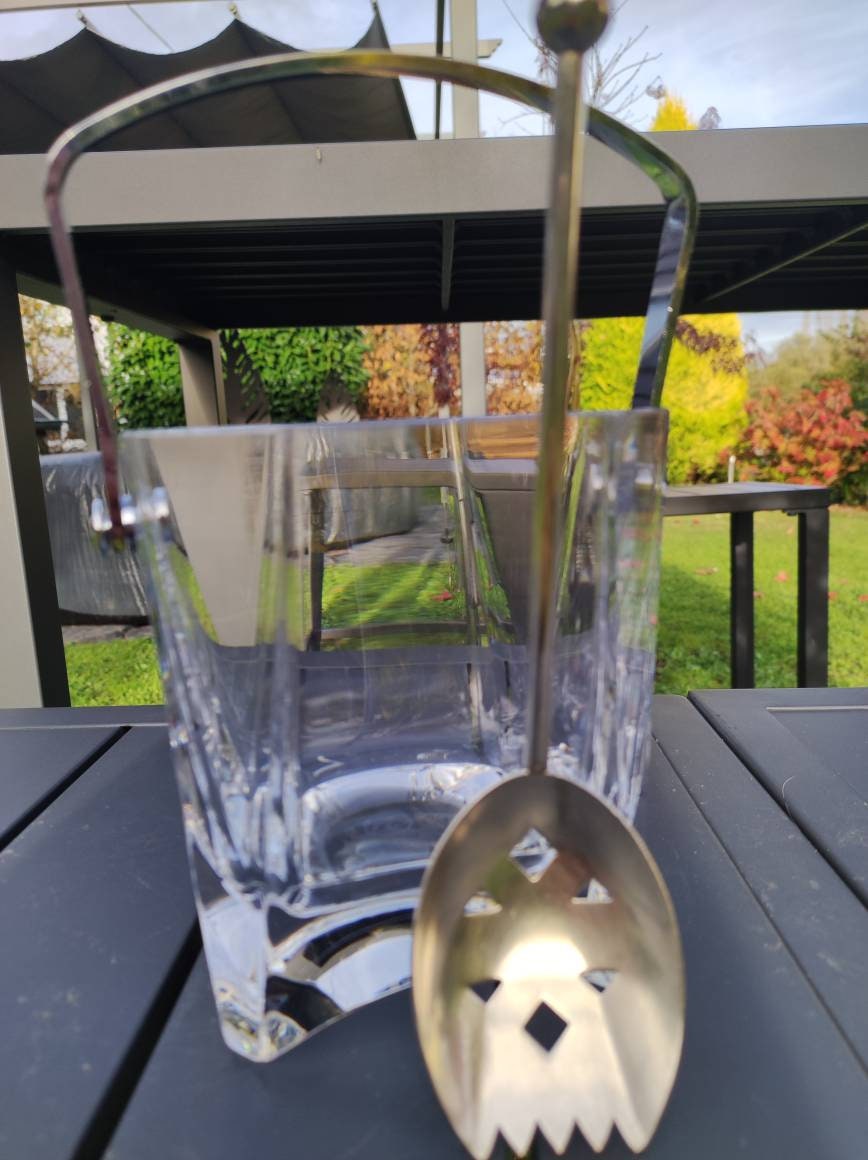 Seau à Glaçons Design Cristal 8 Facettes – Sèvres – Avec Cuillère Métal Argenté