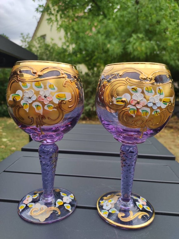 Set of 2 Beautiful Trefuochi Deco Glasses With Ball-shaped Stem