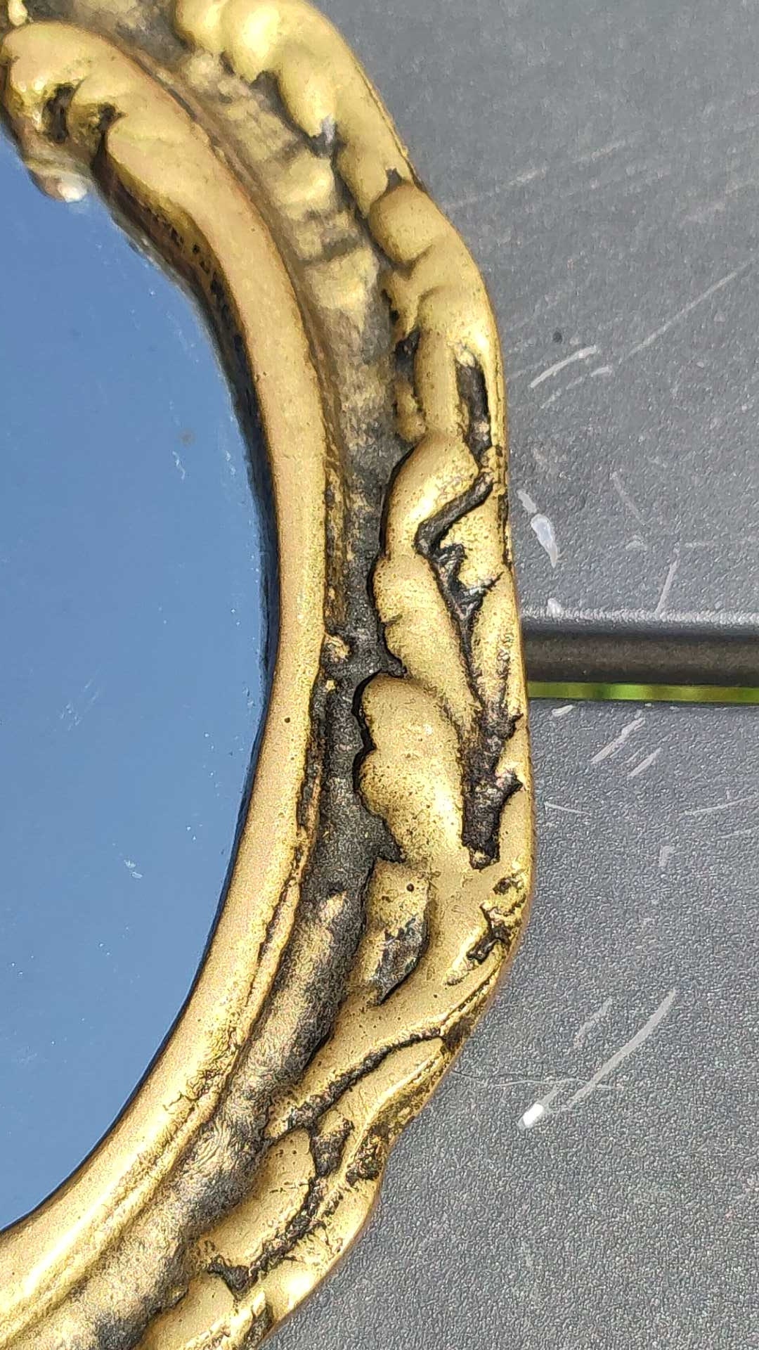 Rocaille/baroque Style Oval Hand Mirror. Rinceaux Patterns