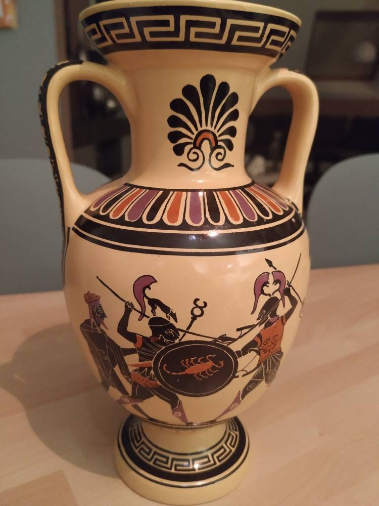 Réplique/Reproduction Vase /Amphore Grec Artisanal Peint et Signé Par D. Vassilopoulos. Numéroté. Mf