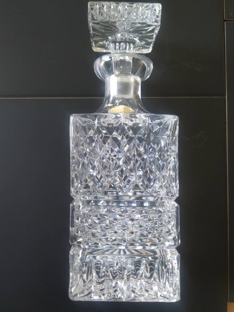 Magnifique Carafe à Whisky en Cristal de Forme Carree. Vintage Bleikristall. Style Cristal Bohème. A