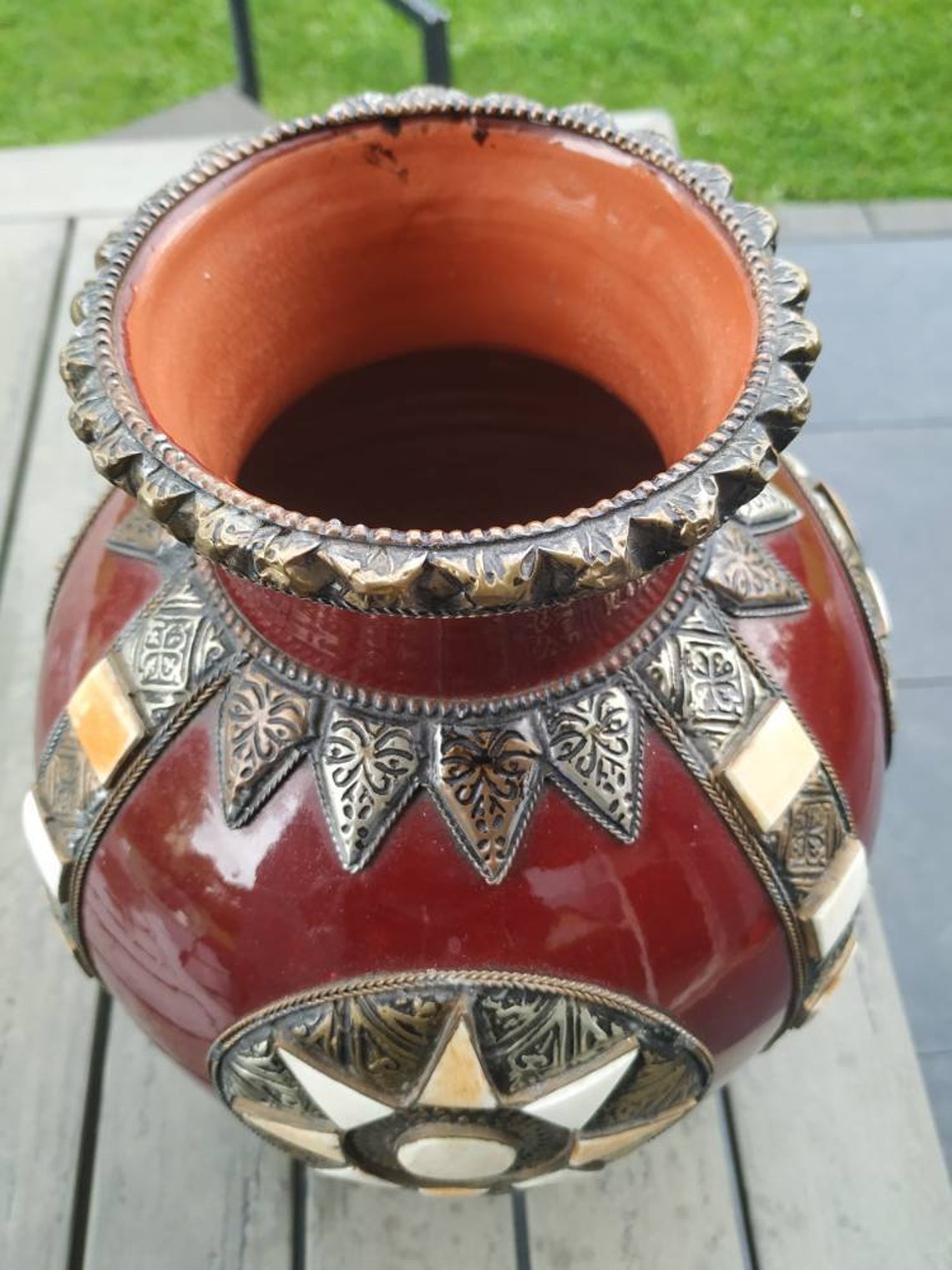 Vintage. Magnifique grand vase déco. Marocain bordeau avec Etsy