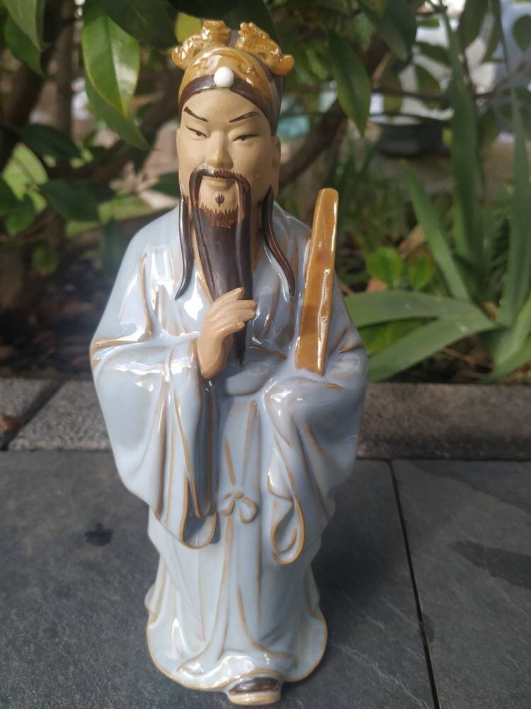 Collection Antiquité Chinoise. Statue Antique Chinoise en Porcelaine de Confucius, Fin Du 20Ème Sièc