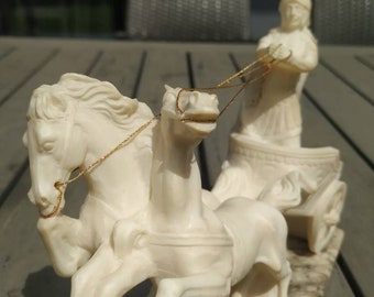 A. Santini Sculpture Roman Horseman on Chariot With Team of 2