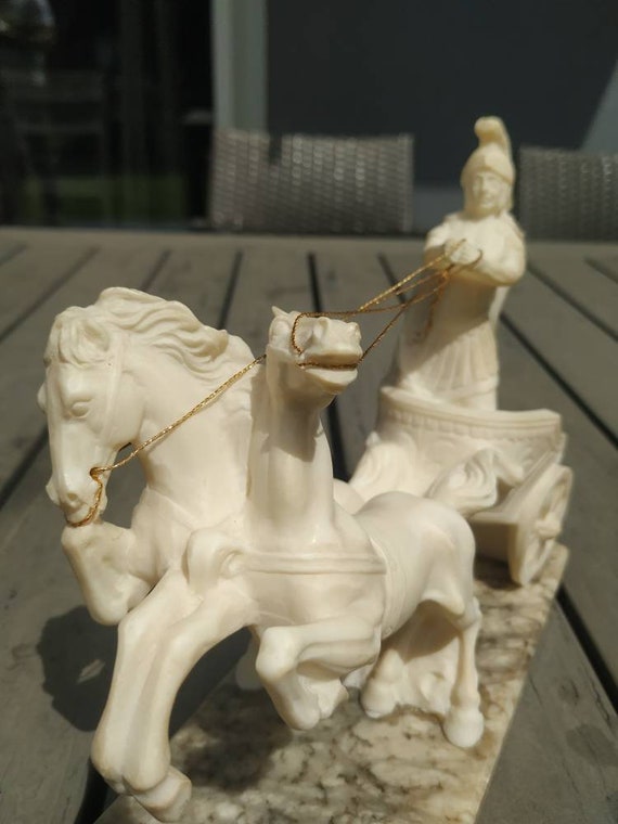 A. Santini Sculpture Roman Horseman on Chariot With Team of 2