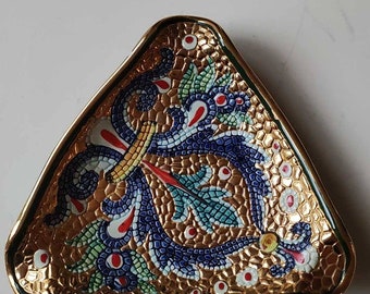 Vintage Enamel Pocket/ashtray. Royal Lily, Scroll, Floral and