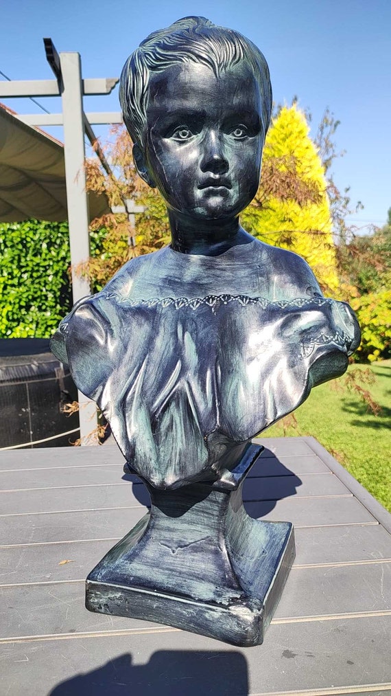 Reproduction Sculpture of the Bust of a Young Child in a Corset, in the  Houdon/victorian Style, in Biscuit With Bronze Patina Finish 