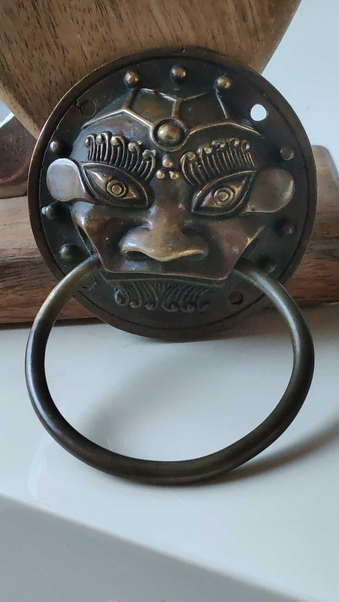 Poignée/Heurtoir Ancien En Forme De Tête De Chien Foo (Chinois) - 11,5x7,5 Cm