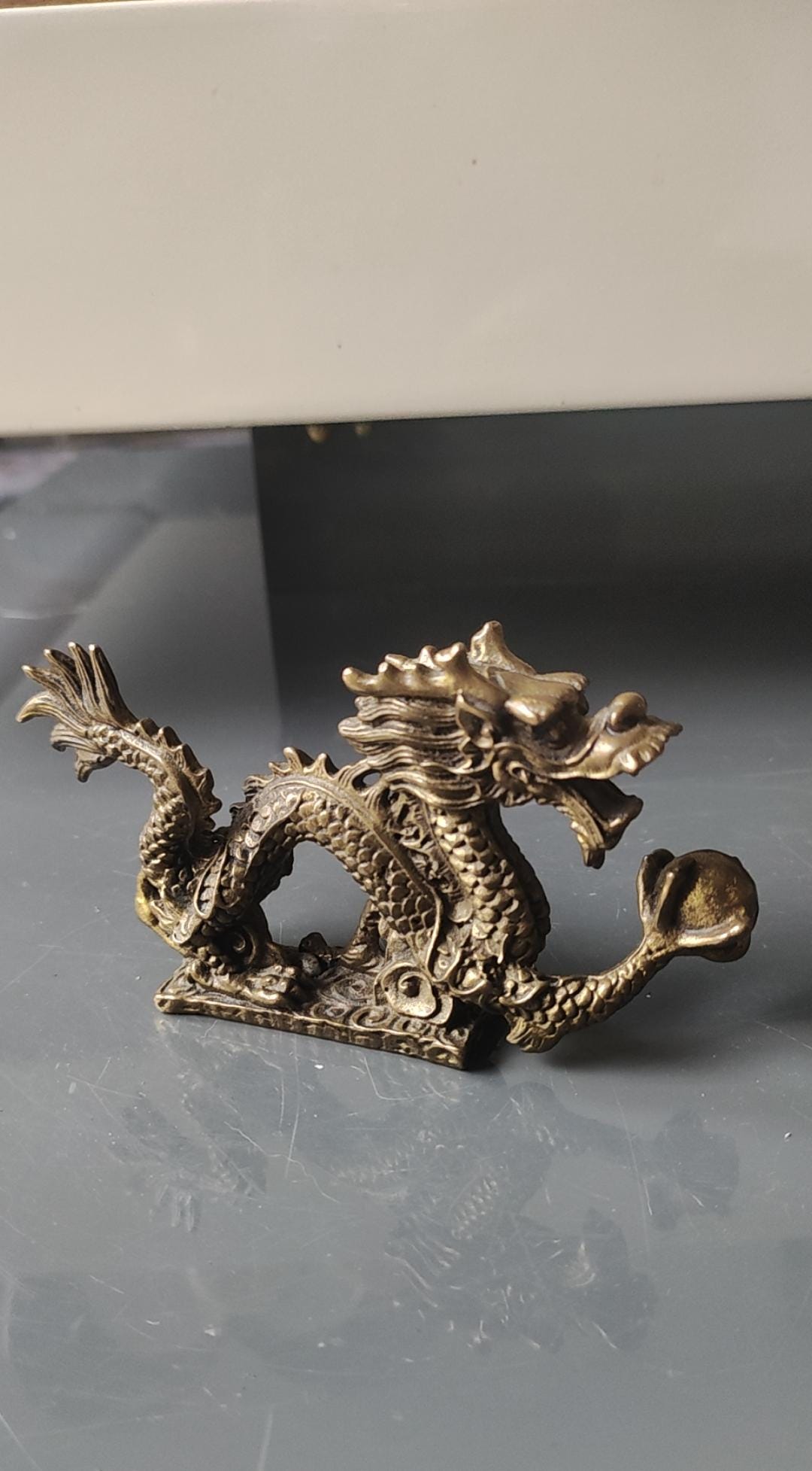 Antique Chinese Celestial Dragon/feng Shui Sculpture Holding a