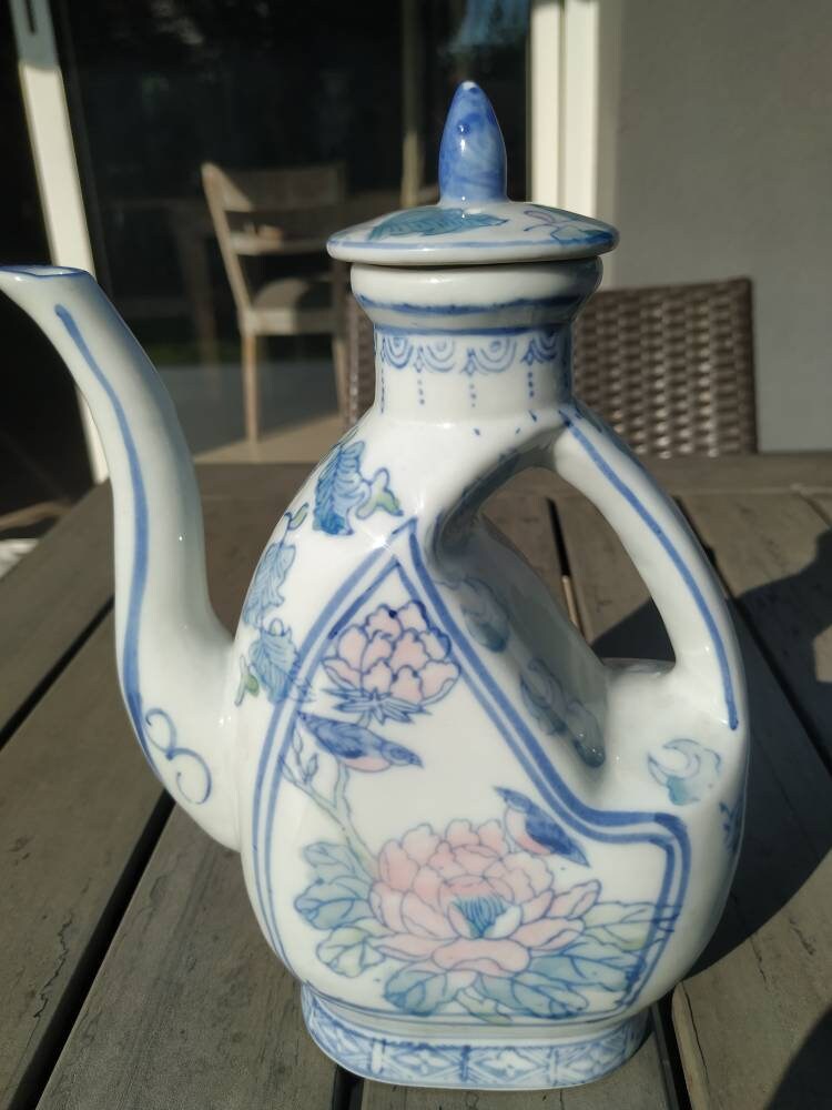 Présentoir à Théière Chinois Fait Main – Métal Argenté, Forme Pot – Vintage Cs3395