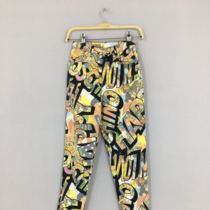 Size 24x30 Moschino Jeans Multicolor Pants 3D Pop Art Love Happy Casual Pants Moschino Slim Fit Pants Moschino Italy Overprinted Pants W24