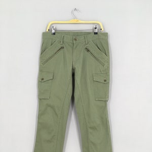 Size 34x31 Nicole Japan Green Olive Cargo Pants Slim Fit Pants Multi Pocket Utility Nicole Tactical Button Zipper Pants Workwear W34