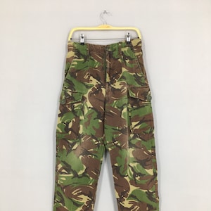 Size 30x30.5 Vintage Bristih Dpm Army Camo Cargo Pants 80s Woodlands Camouflage Surplus Pants Multi Pocket Utility Camo Green Combat W30