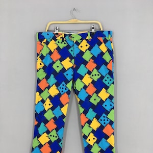 Size 40x29 Loudmouth Golf Pants Multicolor Tartan Checkered Pop Art Pants Straight Cut Pants Vintage 3D Checked Printed Tribal Pants W40