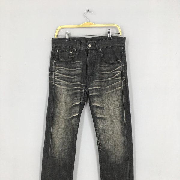 Größe 32x29 United Arrows Japan Schwarz Faded Skinny Jeans Schwarze Stonewash Jeans United Arrows Faded Black Denim Knopfleiste Slim Fit Jeans W32