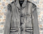 Vintage Japanese Denim Jacket Medium Faded Style Jacket Stone Washed Jeans Gray Biker Denim Slim Fit Jacket Stylish Size M
