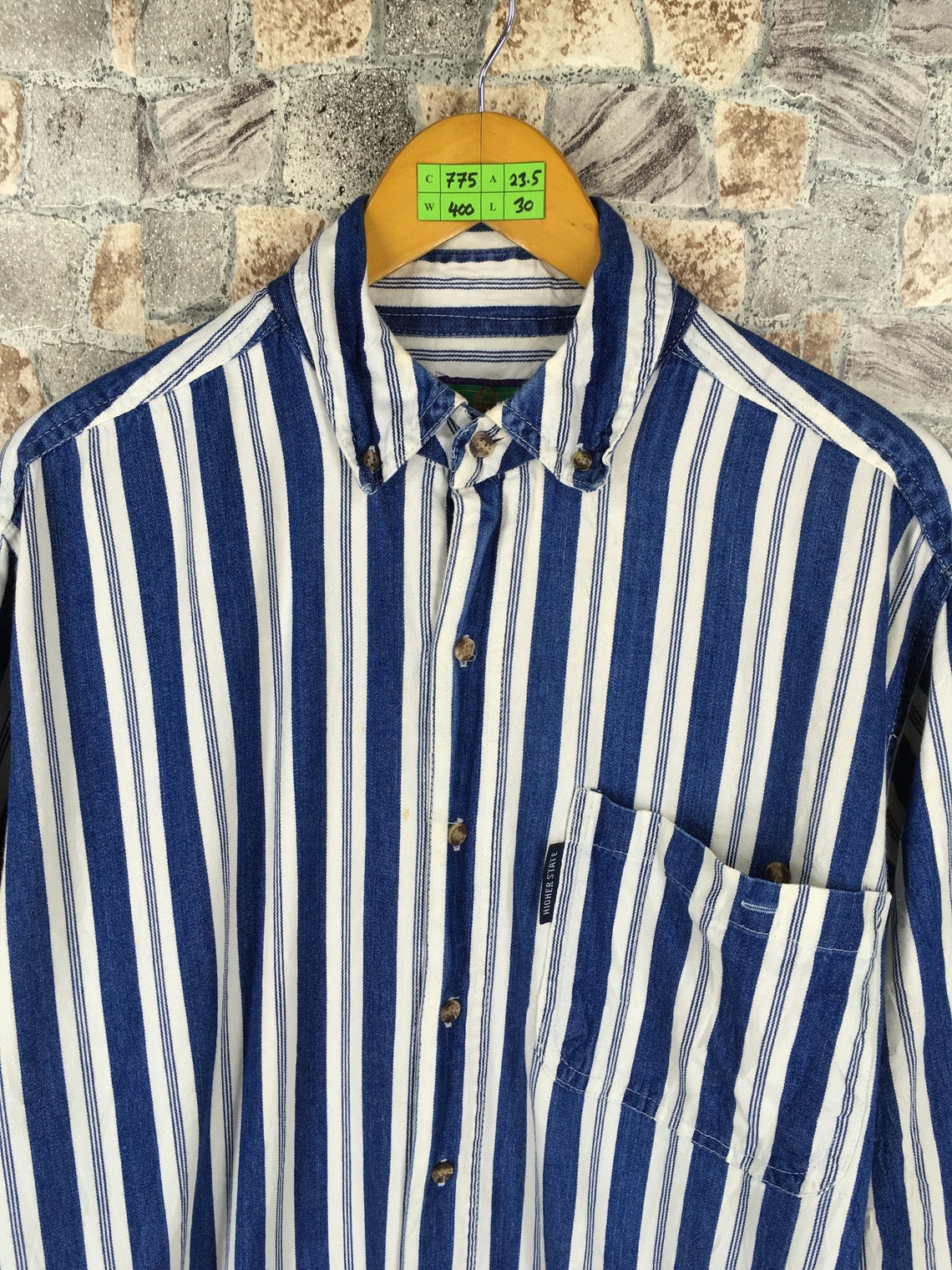 Vintage Higher State Striped Jail Denim Blue Button Up Shirt | Etsy