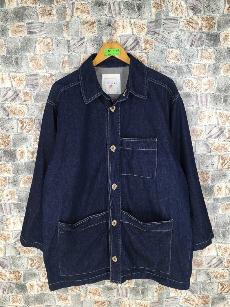 Vintage 1980/'s Denim Jeans Jacket XLarge Mens American Workwear Union Made Blue Chore Button Jeans Jacket Frenchwork XL