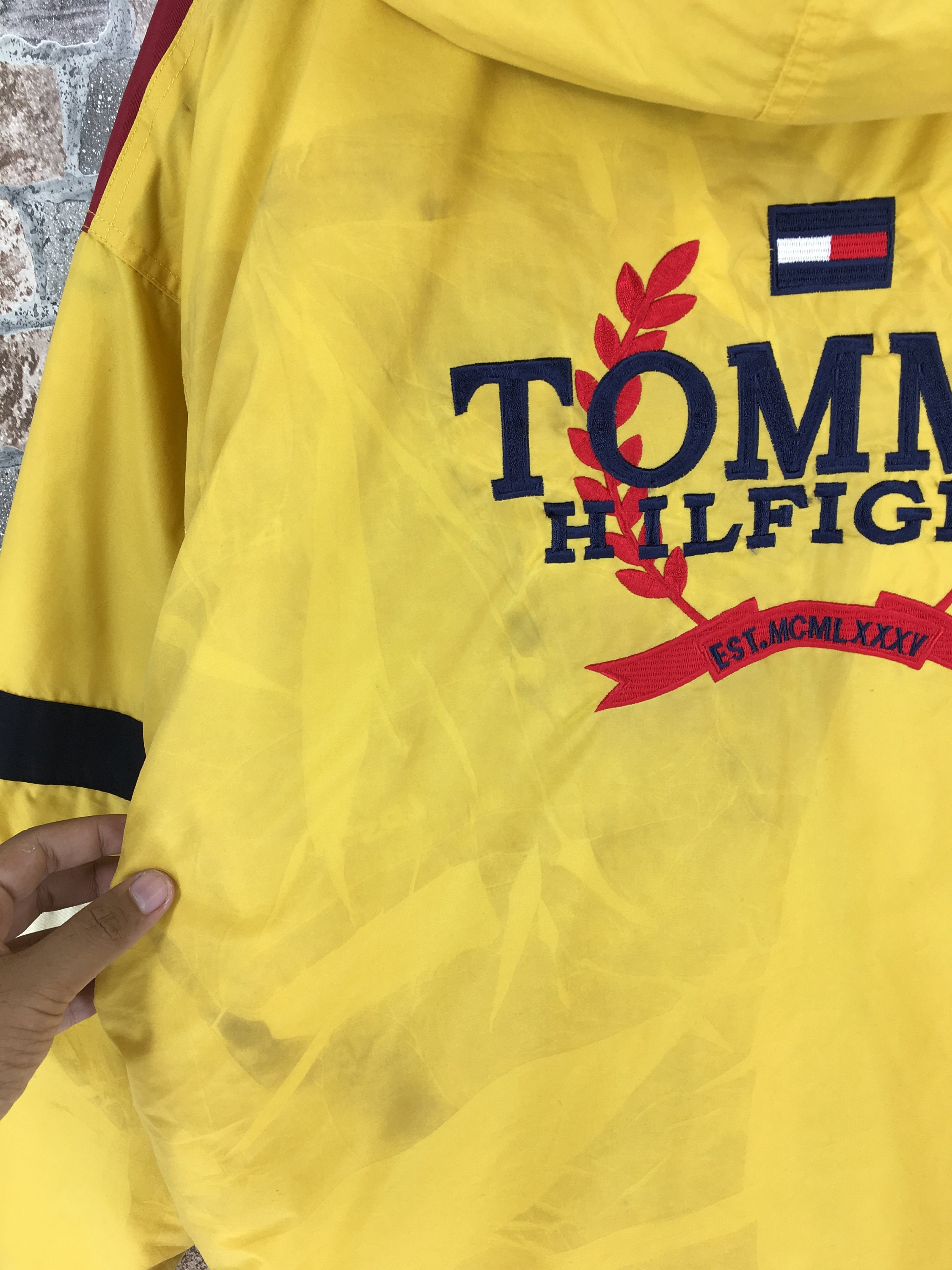Vintage Tommy Hilfiger Yellow Jacket Bomber Hoodie Size Medium Etsy
