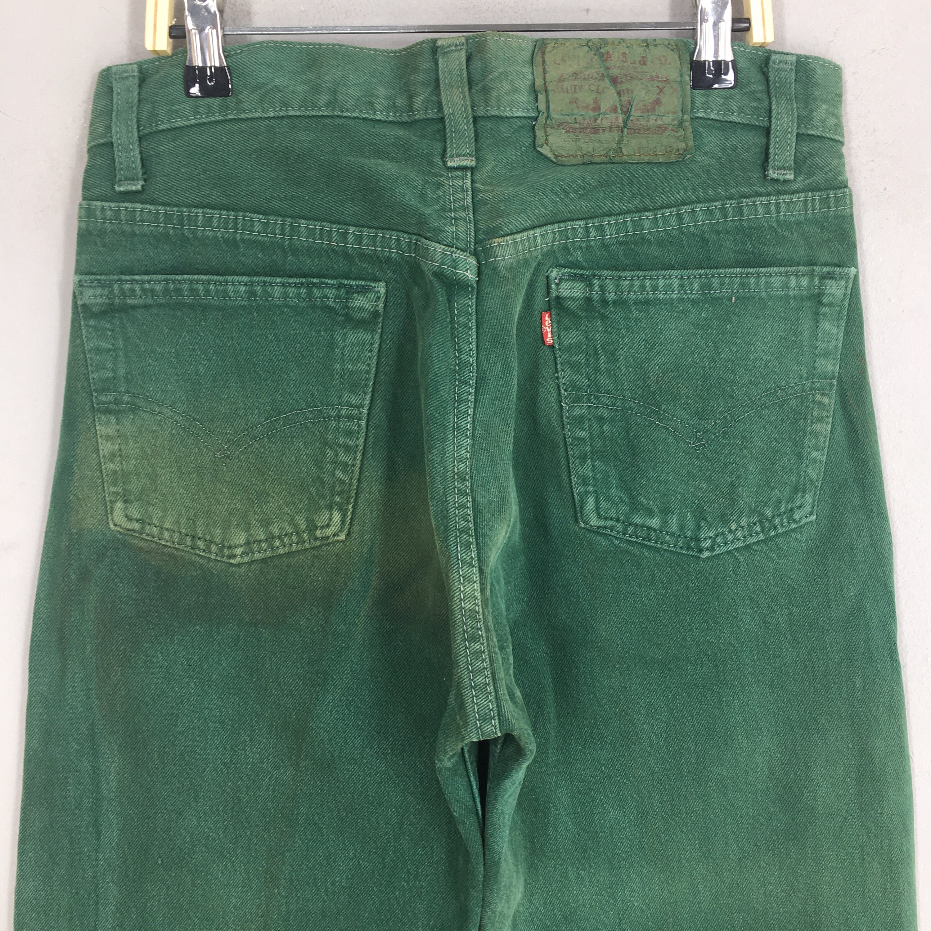 Size 29x32.5 Vintage 90s Levi's 501 Faded Green Jeans Overdyed