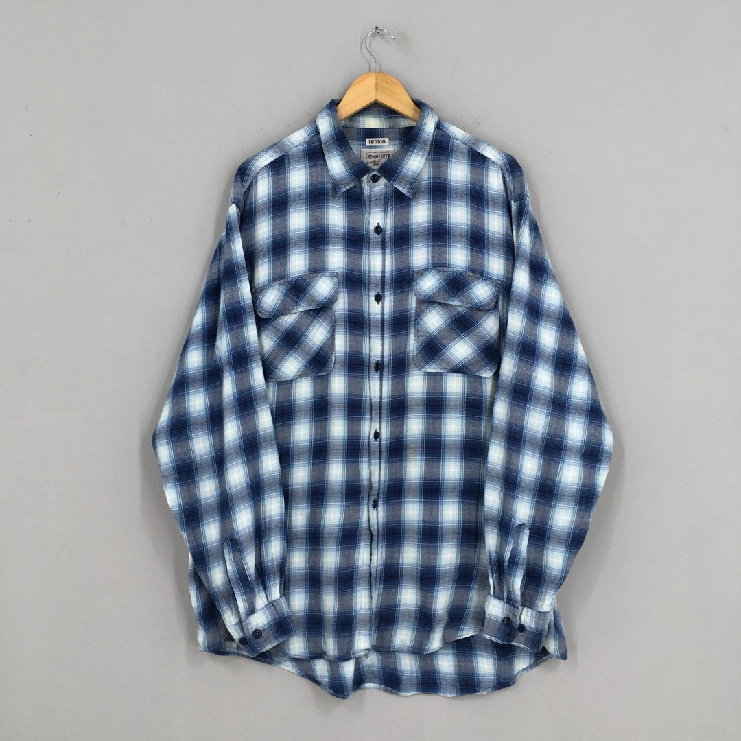 Vintage Indigo Check Flannel Checkered Plaid Shadow Shirt - Etsy