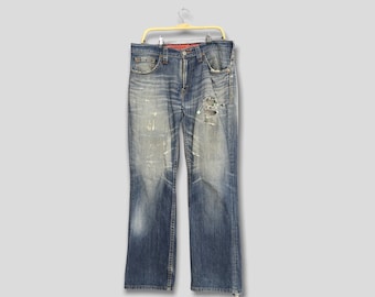 Size 36x31 Vintage Levi&#39;s 507 Bootcut Blue Denim Distressed Jeans Levi&#39;s Ripped Denim Levi&#39;s Zipper Loose Jeans Levis Destroyed Jeans W36