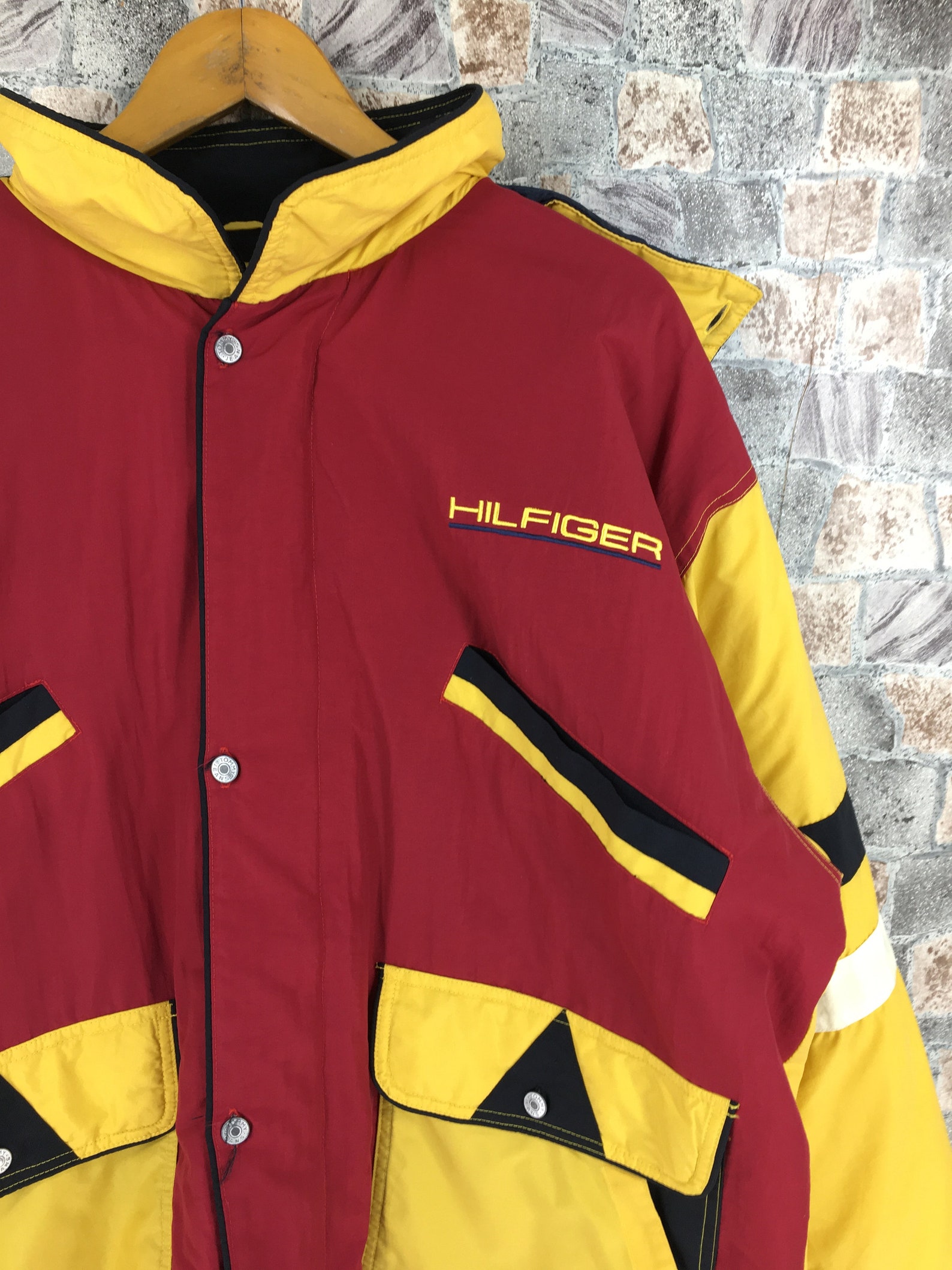 Vintage Tommy Hilfiger Yellow Jacket Bomber Hoodie Size Medium | Etsy