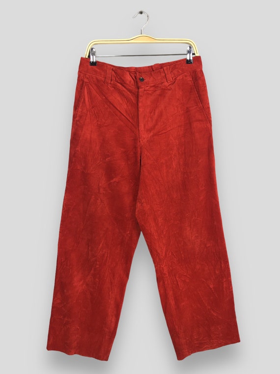 Issey Miyake, Size 30x28 Vintage 80s Issey Miyake Japan Red Corduroy Pants Issey Miyake Japanse Designer Loose Straight Cut Pants Issey Miyake Trouser W30