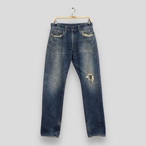 Maat 31 x 32 Vintage Levis 501XX LVC Japan Selvedge denim vervaagde blauwe jeans jaren 1990 Levis Big E Jeans Redline Distressed Levis gescheurde denim W31