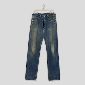 Tamanho 34x34,5 Jeans Levi&#39;s 501XX Vintage Blue Stone Washed Jeans de cintura alta Jeans Levi&#39;s Faded Denim Distressed dos anos 90 Jeans Levi&#39;s 501 W34