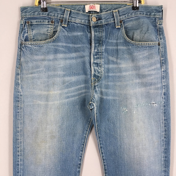 Size 36x29 Vintage 90s Levi's 501 Faded Blue Jeans Light Wash