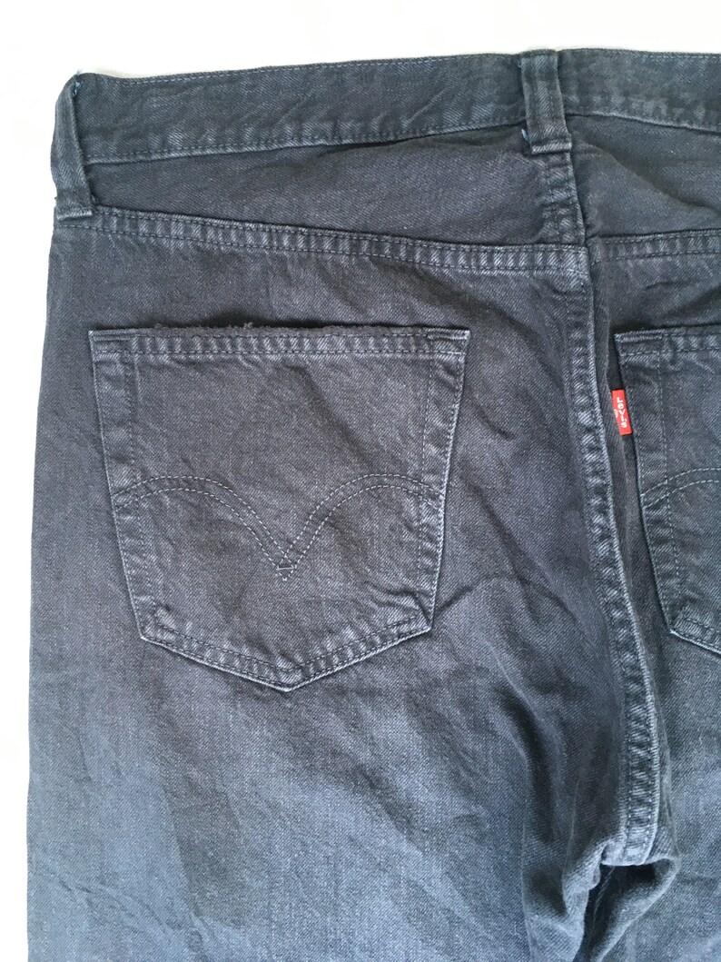 Size 32x31 Vintage Levis 501 Levi's Overdyed Jeans Black Light Washed Jeans Levis 1990s Dirty Denim Distressed Jeans Levis Straight Cut W32 image 9