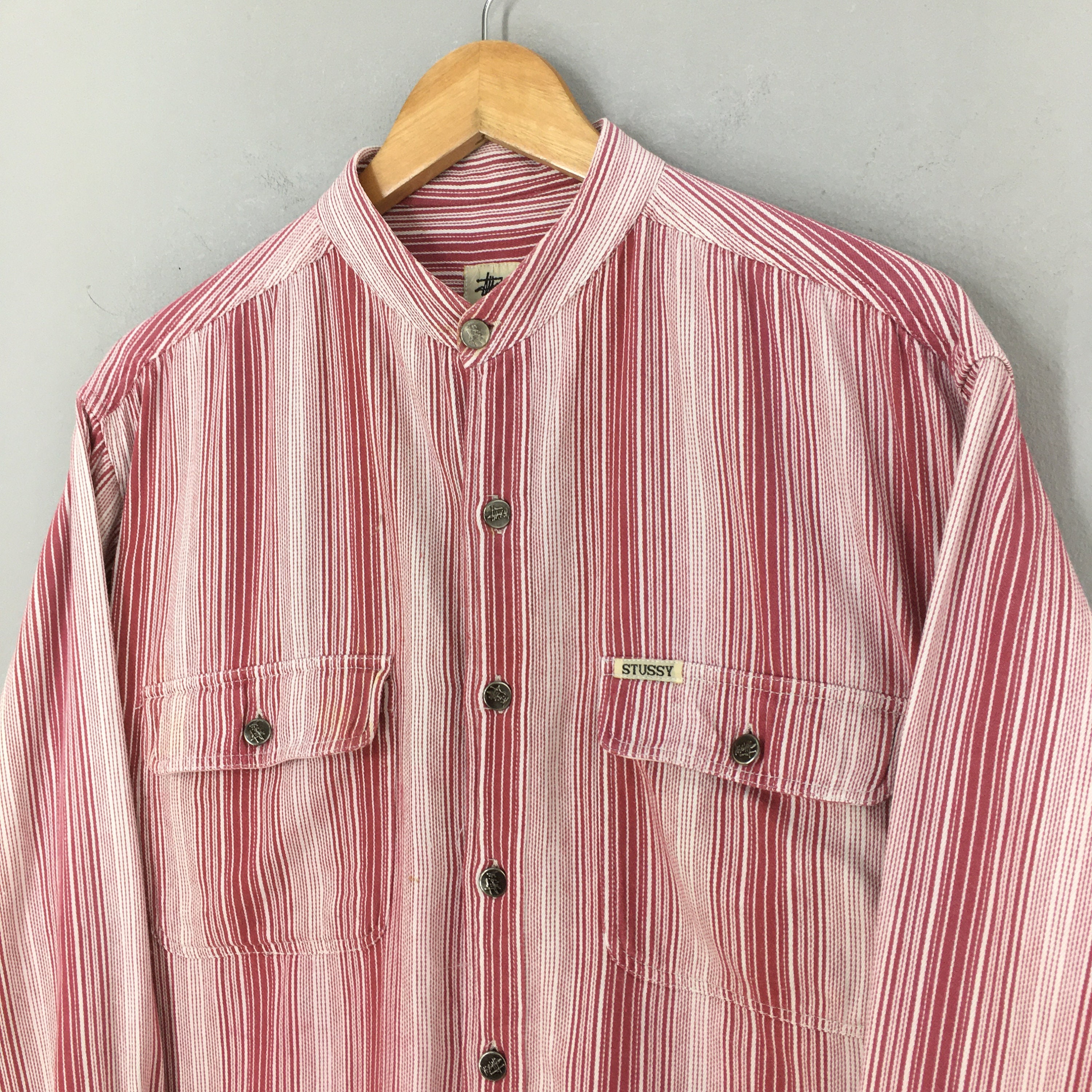 Stussy 90s Open Collar Shirt Blue Navy Cotton M Boxy Fit